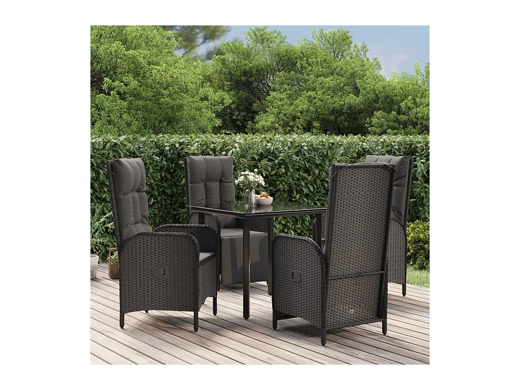 De Haan  Ensemble à manger de jardin coussins 5pcs Noir Résine tressée