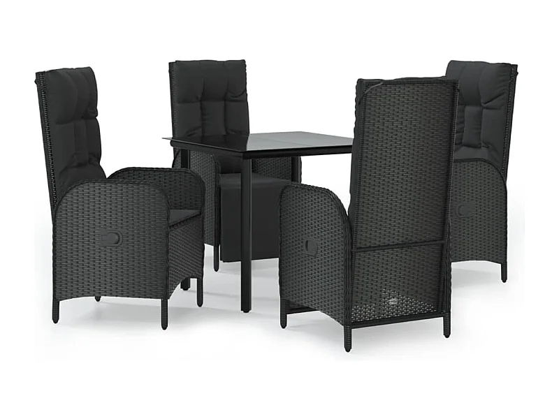 De Haan  5-delige Tuinset met kussens poly rattan zwart