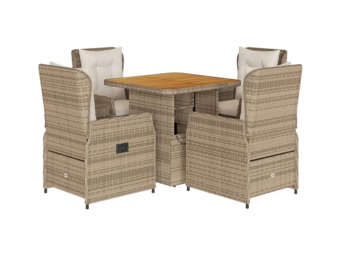 Coleville  Ensemble à manger de jardin avec coussins 5pcs Beige poly rotin