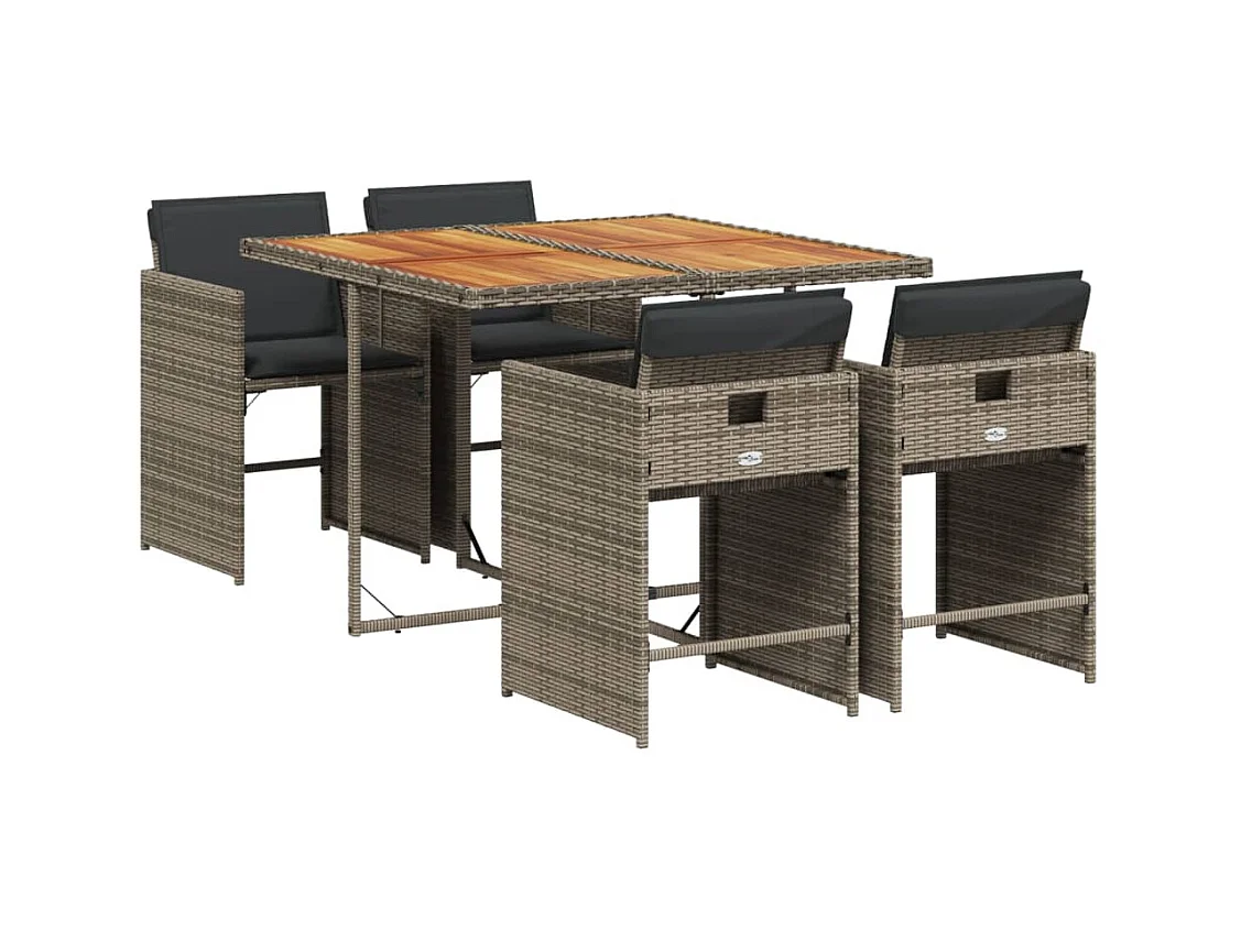 Heeswijk-Dinther  Ensemble à manger de jardin 5 pcs coussins gris résine tressée