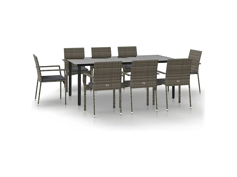 Karl Mason  9-delige Tuinset met kussens poly rattan zwart en grijs