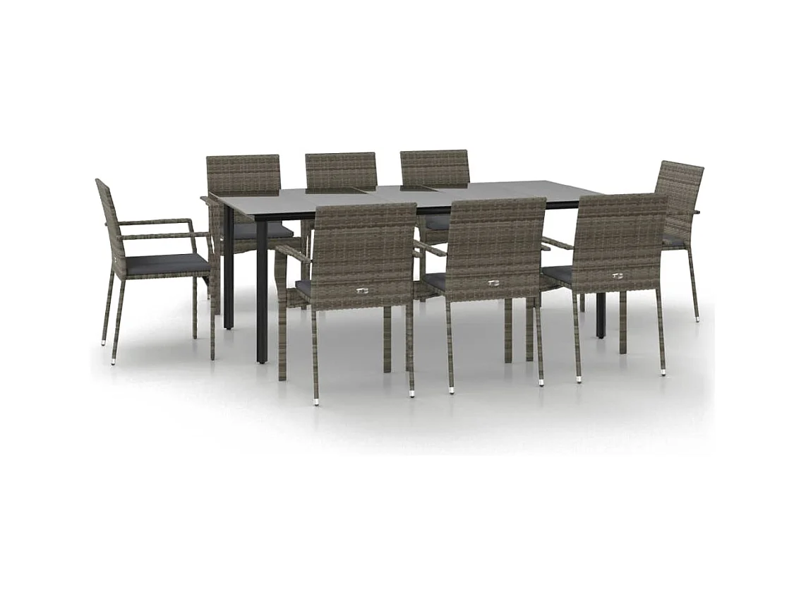 Karl Mason  9-delige Tuinset met kussens poly rattan zwart en grijs