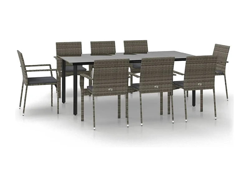 Karl Mason  9-delige Tuinset met kussens poly rattan zwart en grijs