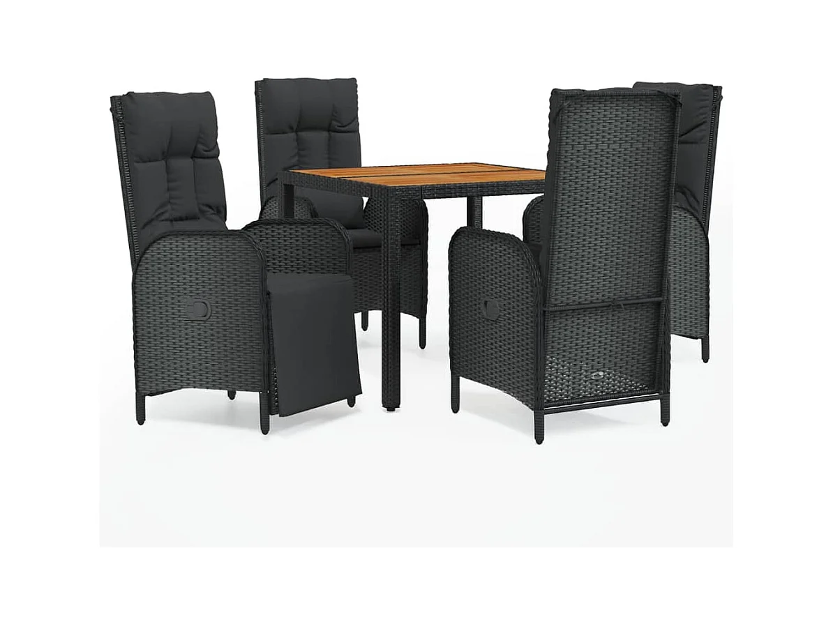 Afragola  Ensemble à manger de jardin coussins 5pcs Noir Résine tressée