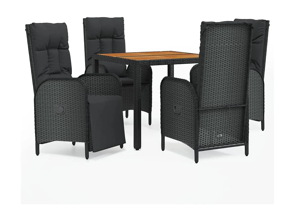 Afragola  Ensemble à manger de jardin coussins 5pcs Noir Résine tressée