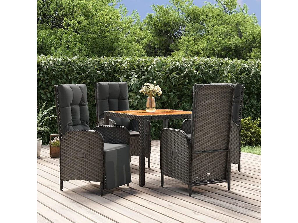 Afragola  Ensemble à manger de jardin coussins 5pcs Noir Résine tressée