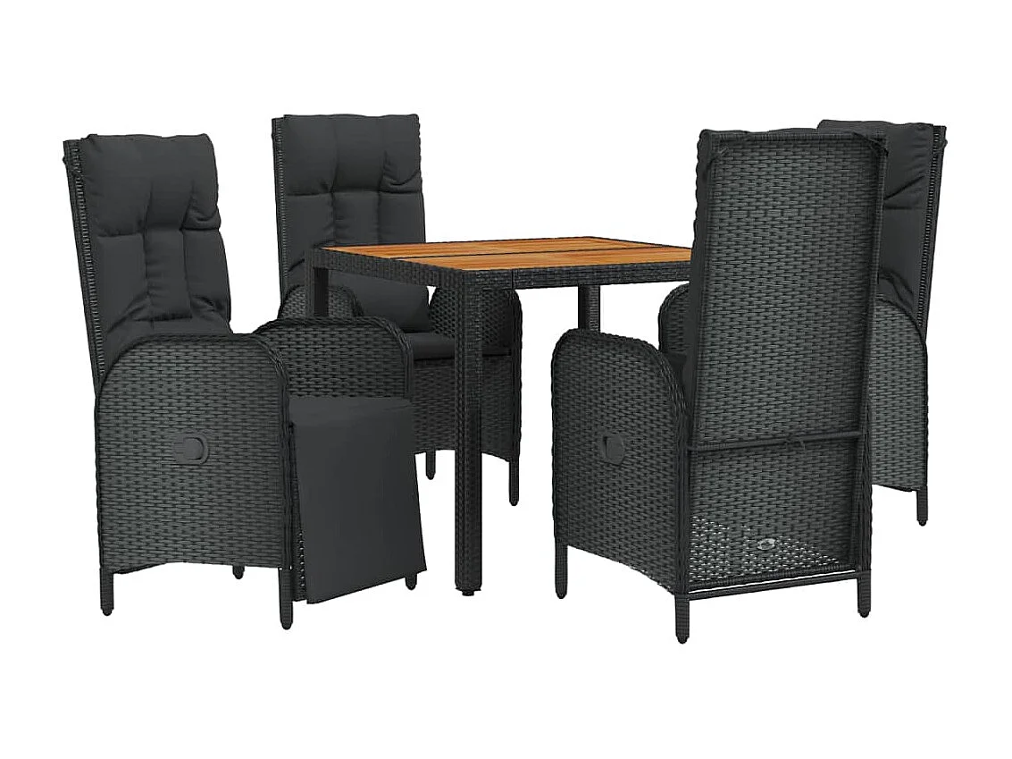 Afragola  Ensemble à manger de jardin coussins 5pcs Noir Résine tressée