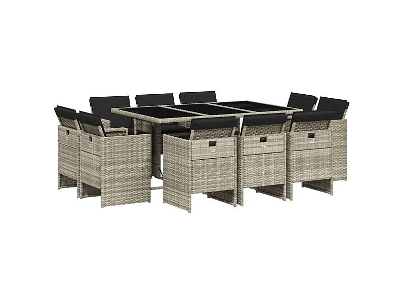 Tallulah  Ensemble à manger de jardin 11pcs avec coussins gris poly rotin