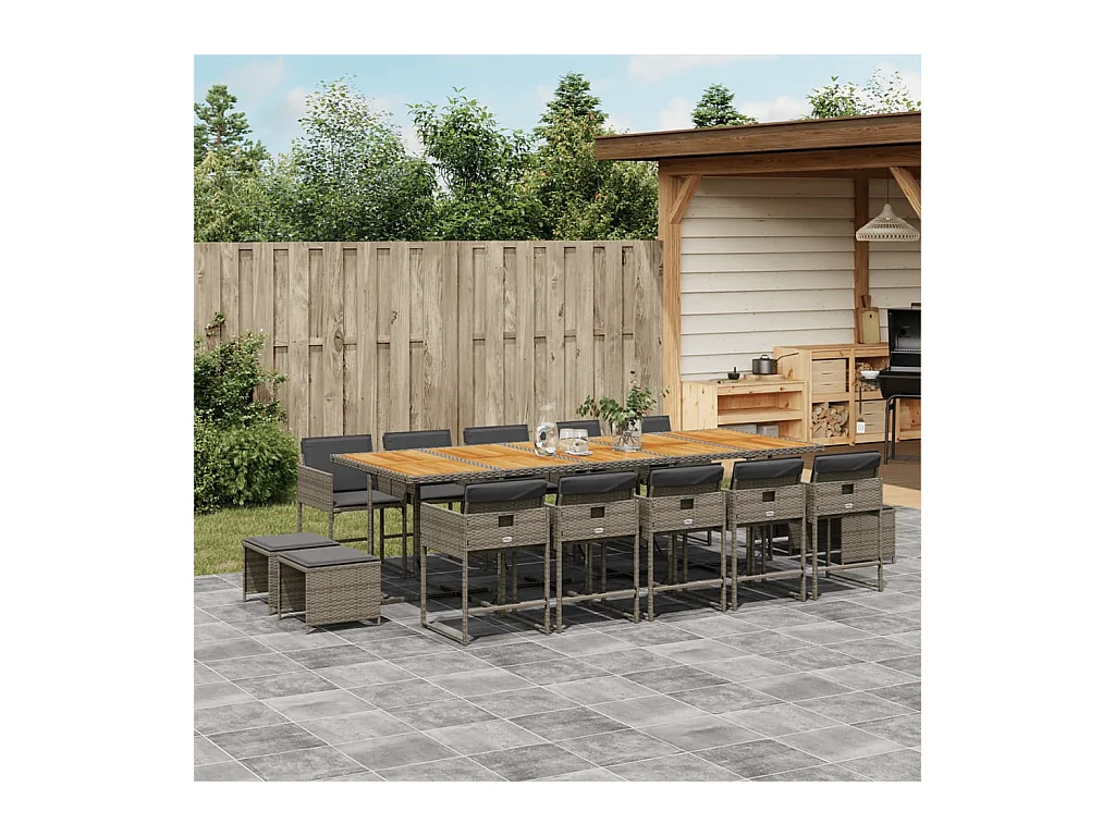 Kirkland  Ensemble à manger de jardin 15 pcs coussins gris résine tressée