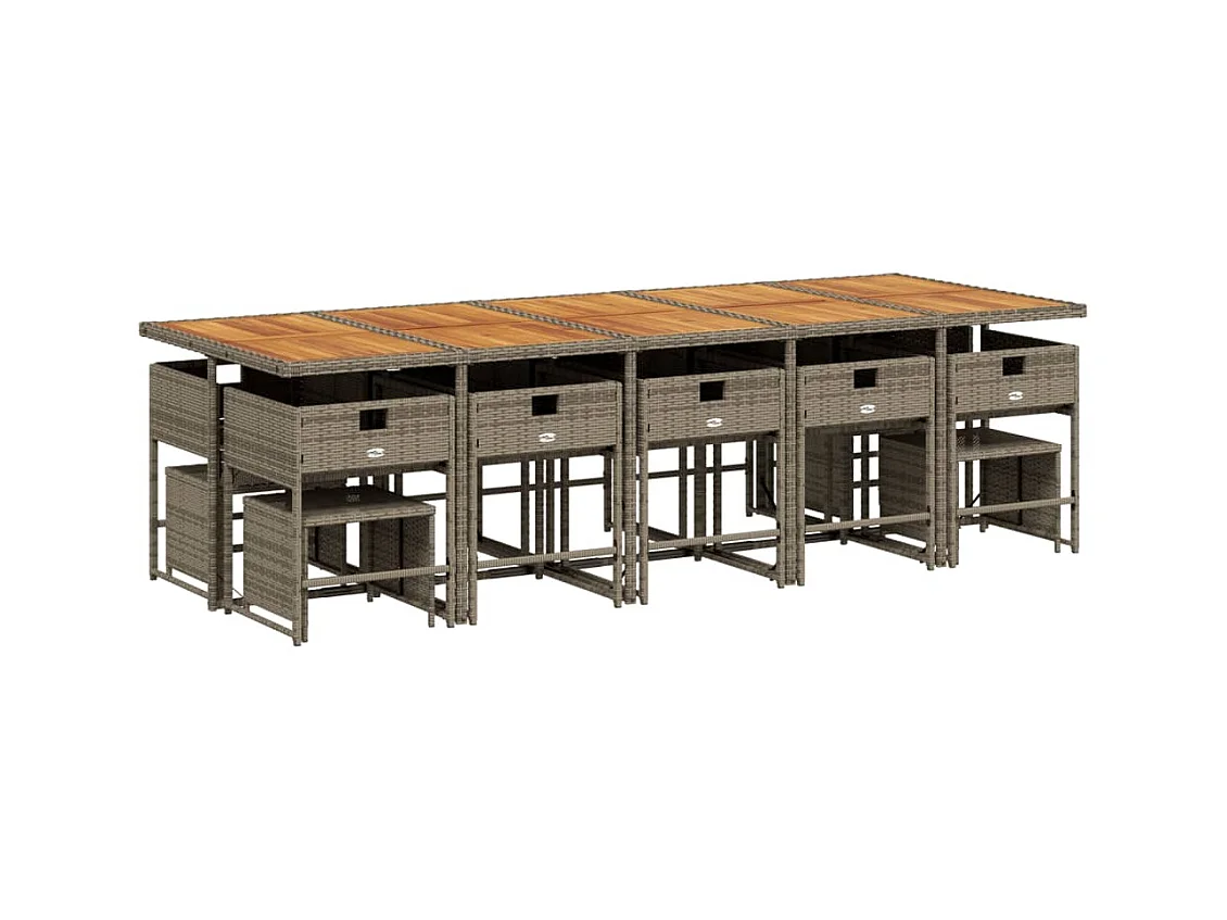 Kirkland  Ensemble à manger de jardin 15 pcs coussins gris résine tressée