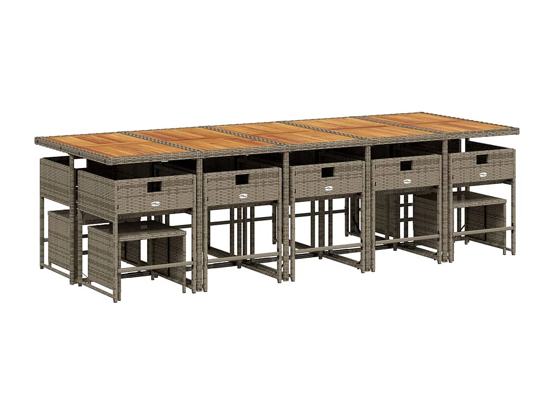 Kirkland  Set comedor de jardín con cojines 15 pzas ratán sintético gris