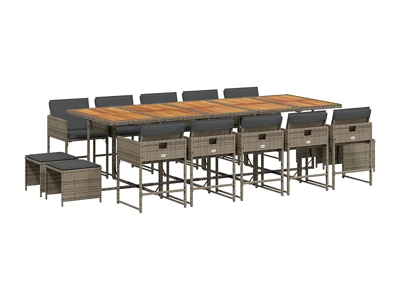 Kirkland  Set comedor de jardín con cojines 15 pzas ratán sintético gris