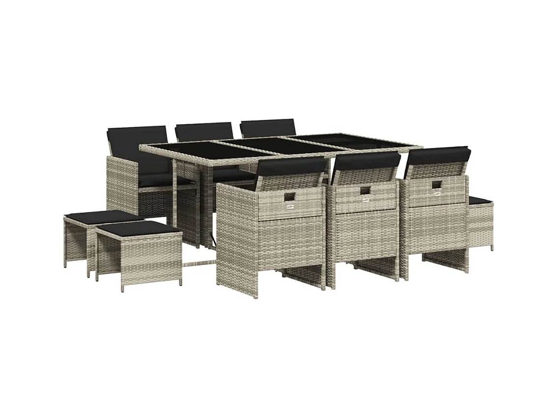 Bonno  Ensemble à manger de jardin 11pcs avec coussins gris poly rotin