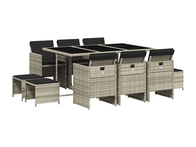 Bonno  11-delige Tuinset met kussens poly rattan lichtgrijs