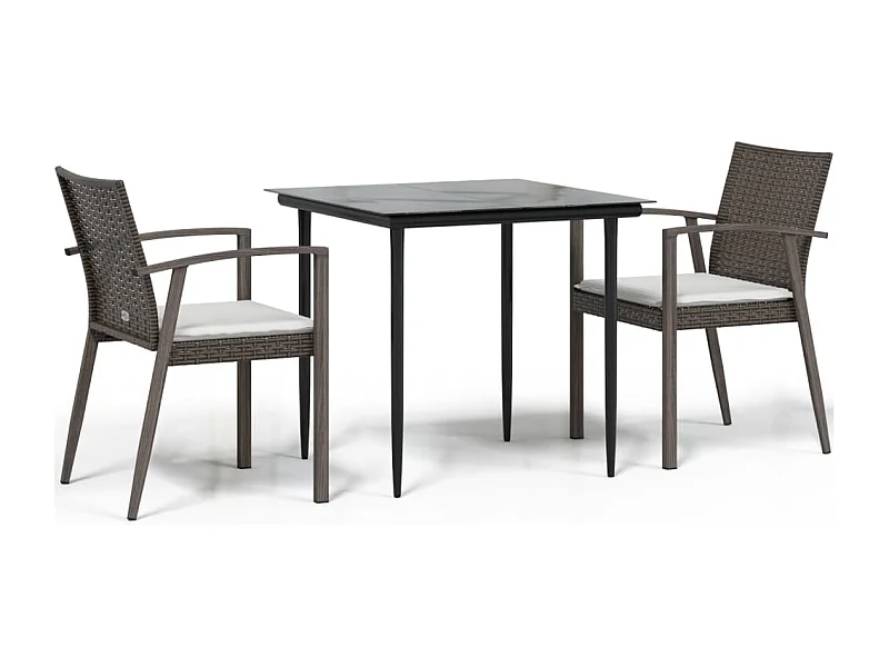 Bucyrus  Ensemble à manger de jardin 3 pcs coussins résine tressée acier