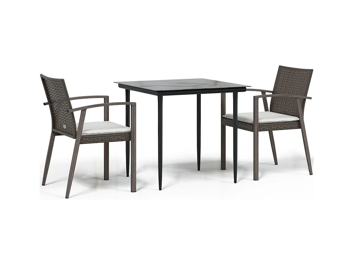 Bucyrus  Ensemble à manger de jardin 3 pcs coussins résine tressée acier