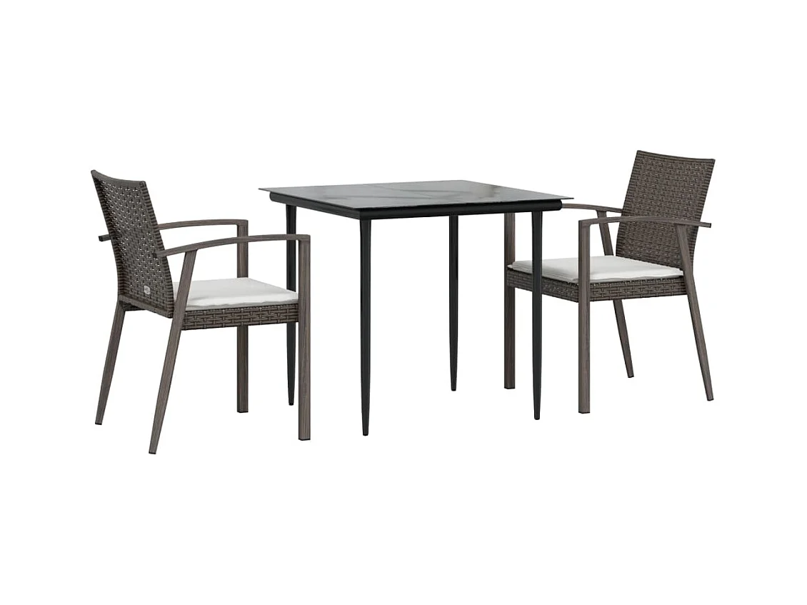 Bucyrus  Ensemble à manger de jardin 3 pcs coussins résine tressée acier