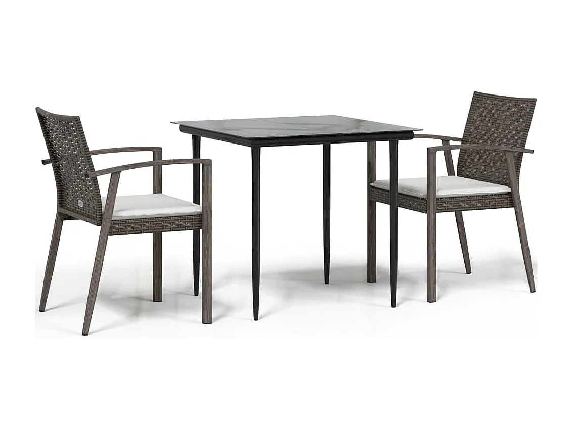 Bucyrus  Ensemble à manger de jardin 3 pcs coussins résine tressée acier