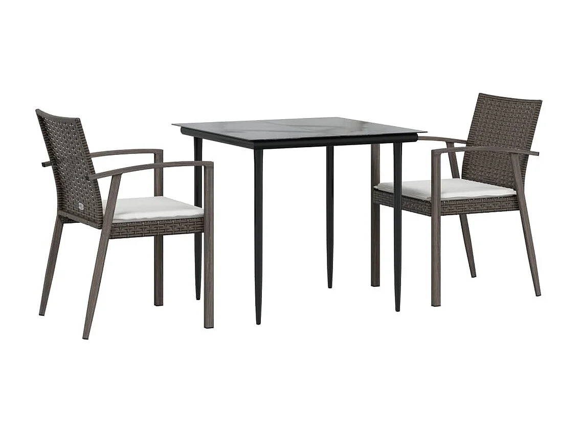 Bucyrus  Ensemble à manger de jardin 3 pcs coussins résine tressée acier