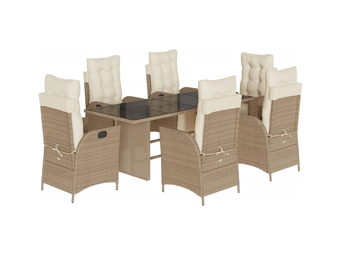 Anselm  7-delige Tuinset met kussens poly rattan beige