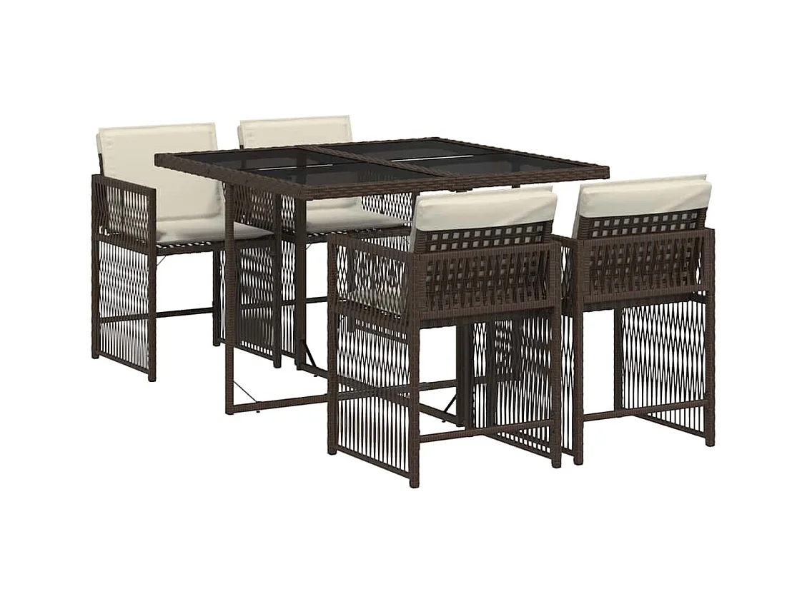 Jeffersontown  5-delige Tuinset met kussens poly rattan bruin