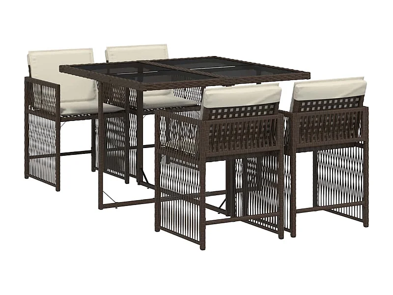 Jeffersontown  Ensemble à manger de jardin 5 pcs et coussins marron poly rotin
