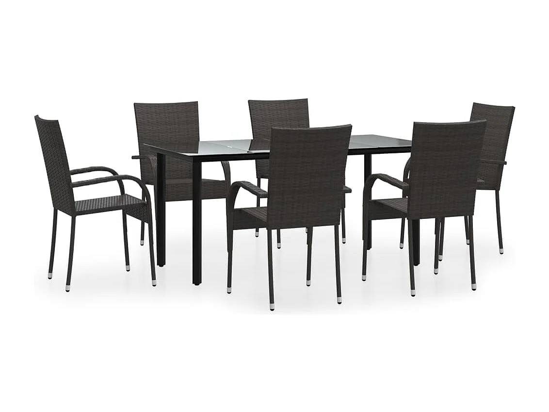 Stoughton  Ensemble à manger de jardin 7 pcs Marron Résine tressée