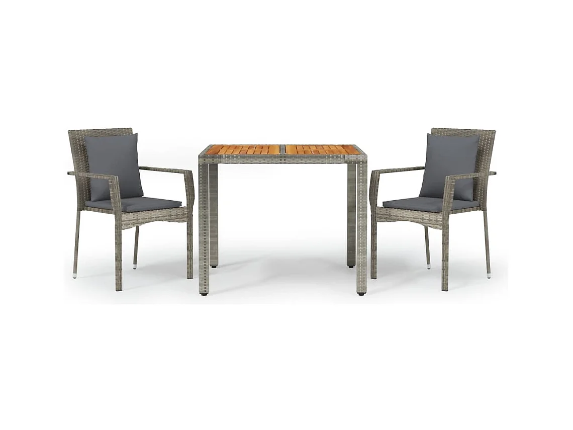 Van Buren  Ensemble à manger de jardin 3 pcs coussins gris résine tressée