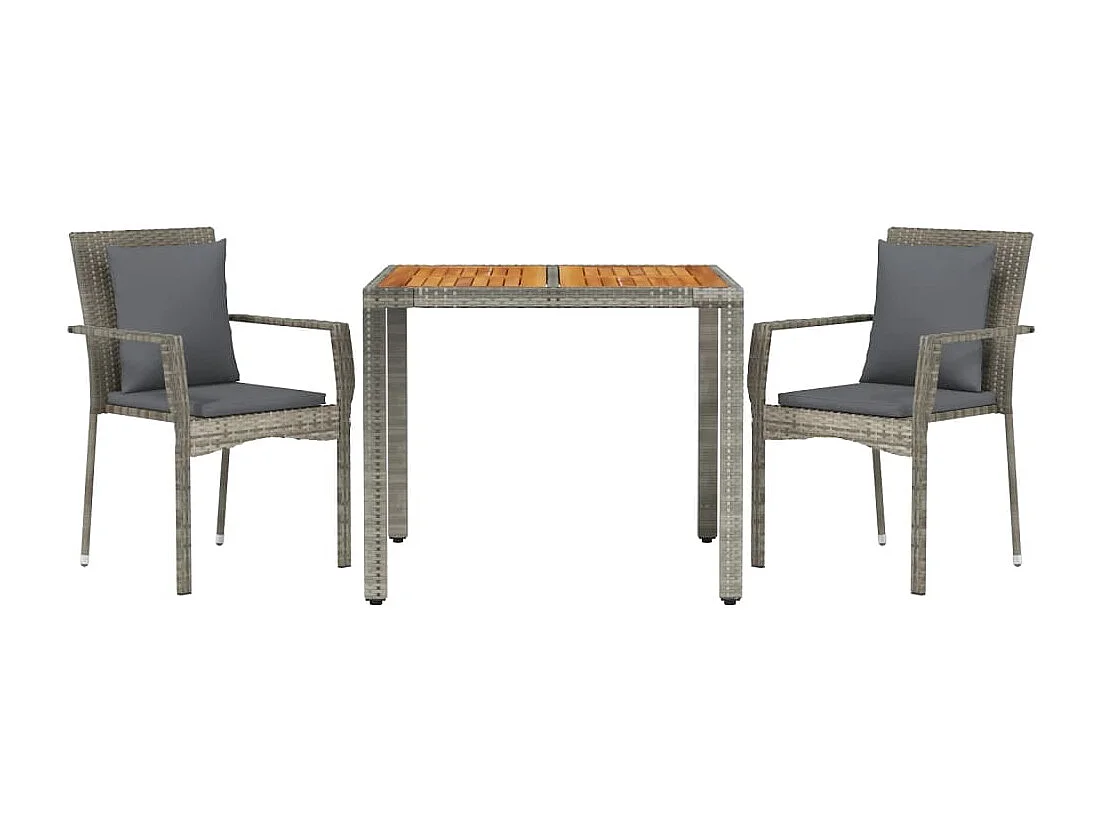 Van Buren  Ensemble à manger de jardin 3 pcs coussins gris résine tressée