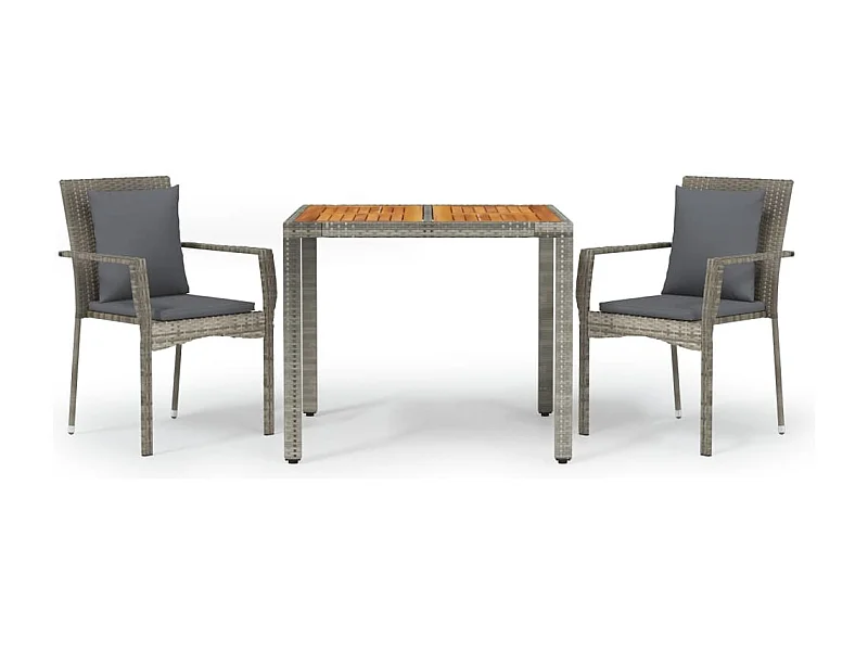 Van Buren  Ensemble à manger de jardin 3 pcs coussins gris résine tressée