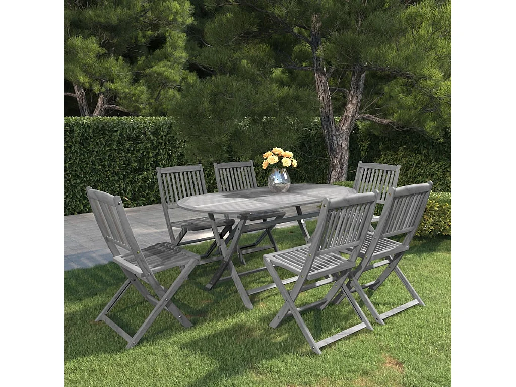 Hyral  Ensemble à manger de jardin 7 pcs Bois d'acacia massif Gris