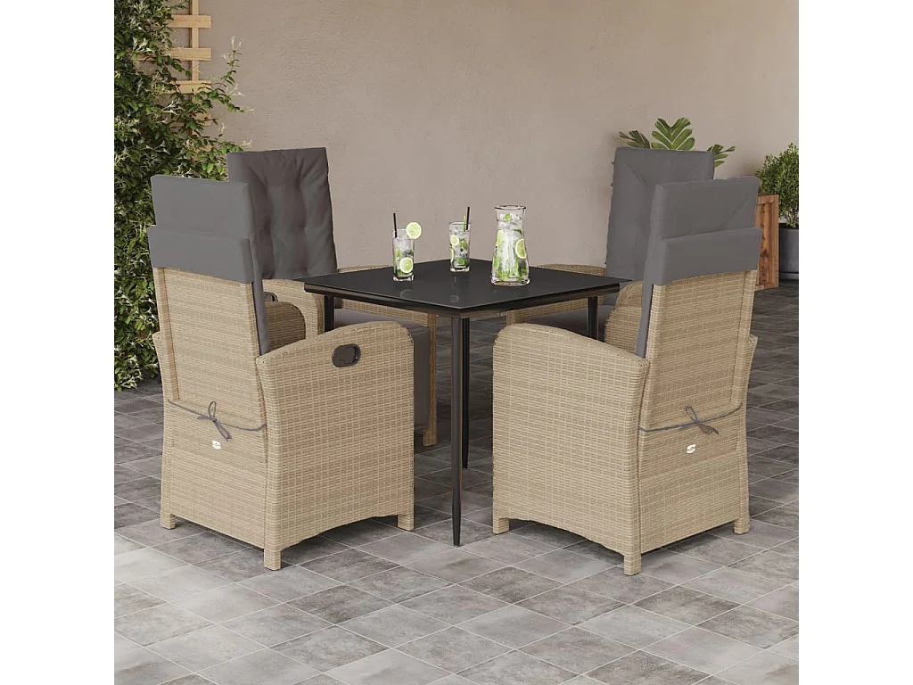 Tristan  Set comedor de jardín 5 pzas con cojines ratán sintético beige