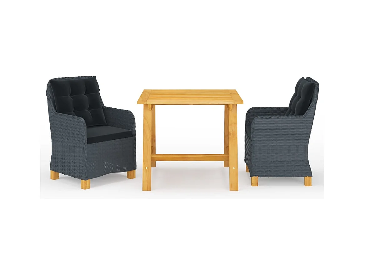 Clankee  Ensemble à manger de jardin 3 pcs Gris foncé