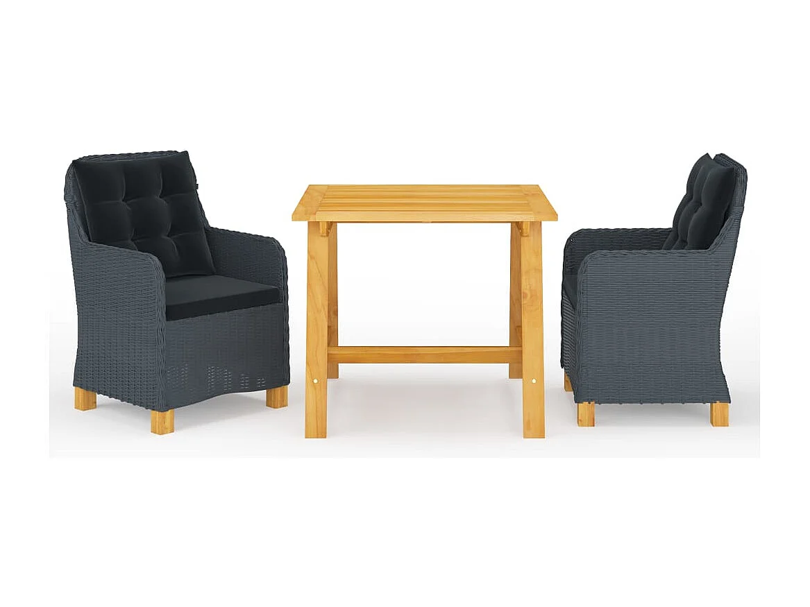 Clankee  Juego de comedor para jardín 3 piezas gris oscuro