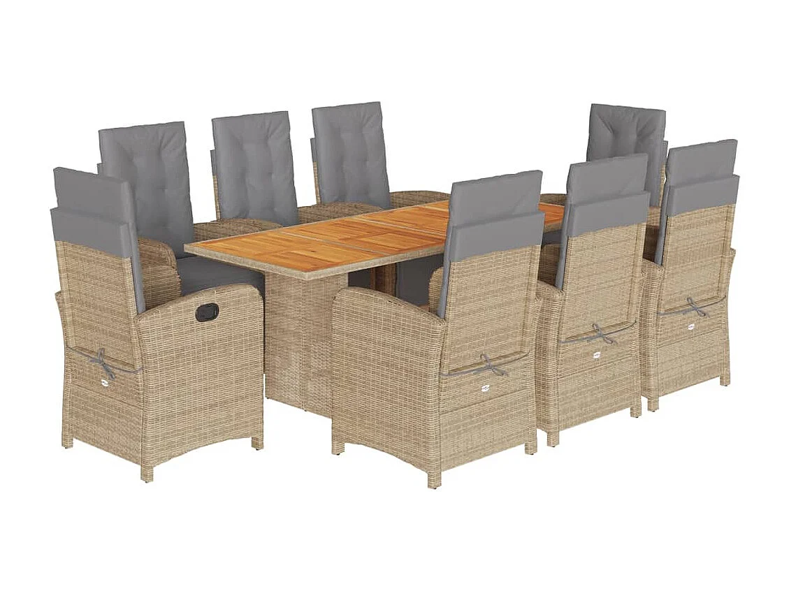 Thomian  Set comedor de jardín 9 pzas con cojines ratán sintético beige
