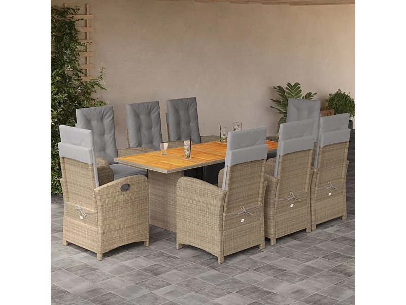 Thomian  9-delige Tuinset met kussens poly rattan beige