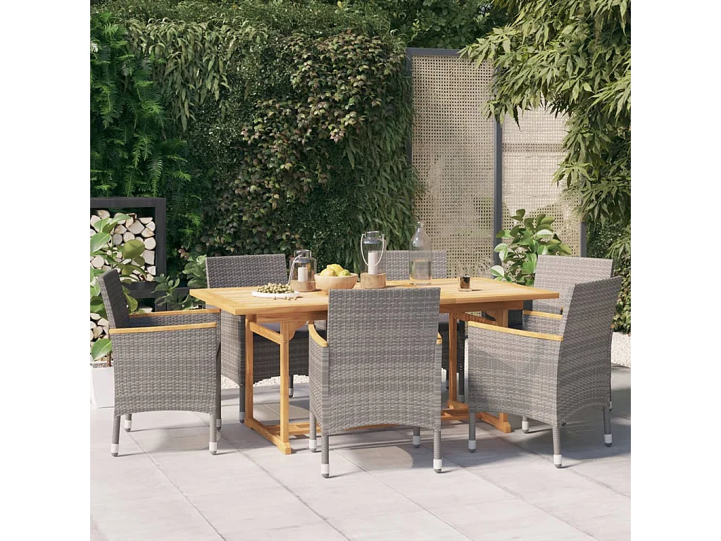 Garden Furniture -  Ensemble à manger de jardin 7 pcs avec coussins Gris