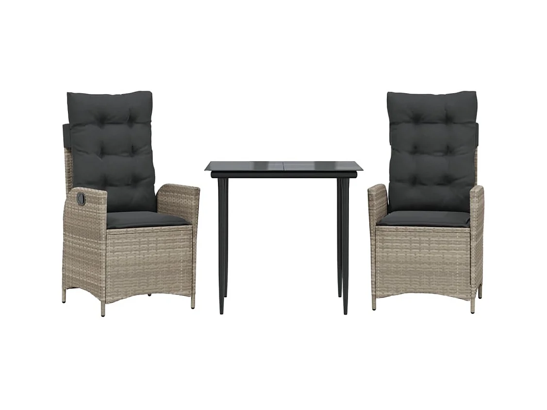 Garden Furniture -  Set comedor de jardín 3 pzas cojines ratán sintético gris claro