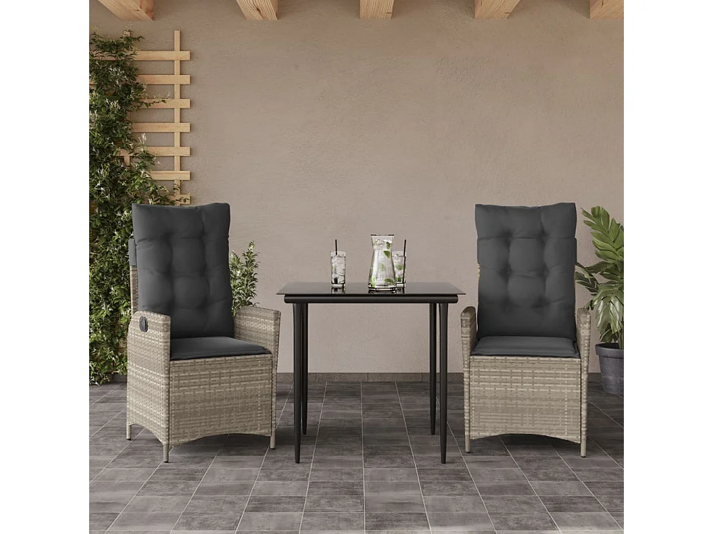 Garden Furniture -  Ensemble à manger de jardin 3pcs coussins gris clair poly rotin