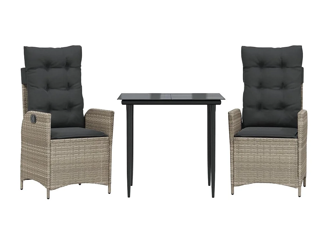 Garden Furniture -  Ensemble à manger de jardin 3pcs coussins gris clair poly rotin