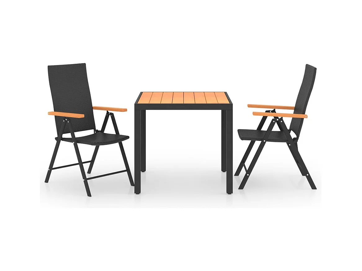 Garden Furniture -  Ensemble à manger de jardin 3 pcs noir et marron