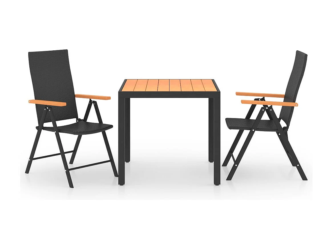 Garden Furniture -  Ensemble à manger de jardin 3 pcs noir et marron