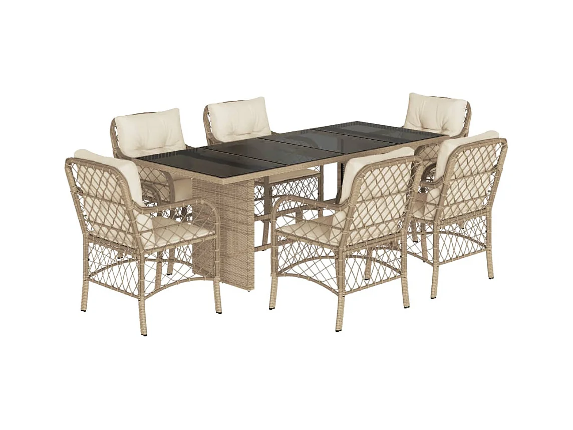 Fort Bragg  Set comedor de jardín 7 pzas con cojines ratán sintético beige
