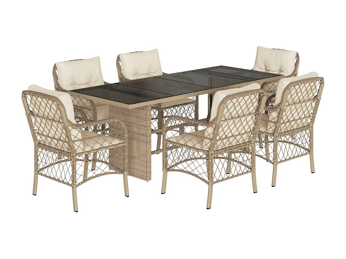 Fort Bragg  7-delige Tuinset met kussens poly rattan beige