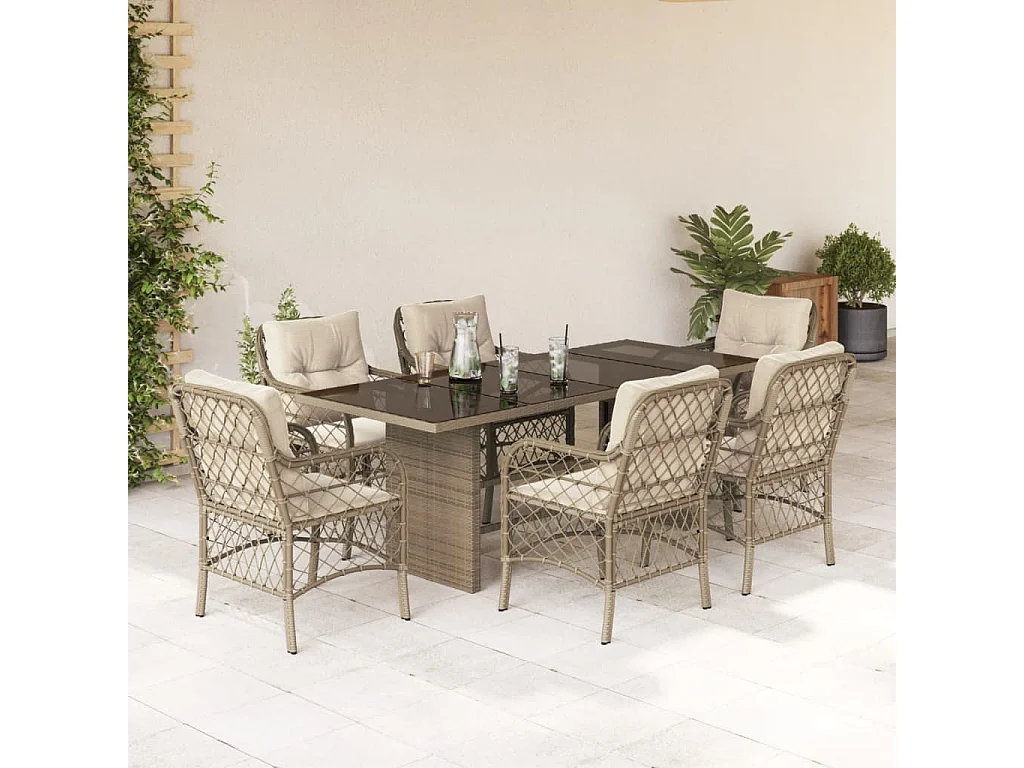 Fort Bragg  7-delige Tuinset met kussens poly rattan beige