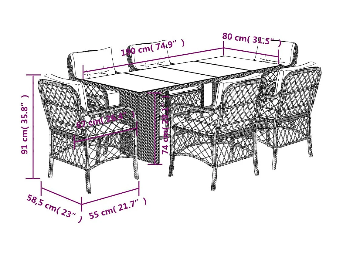 Fort Bragg  7-delige Tuinset met kussens poly rattan beige