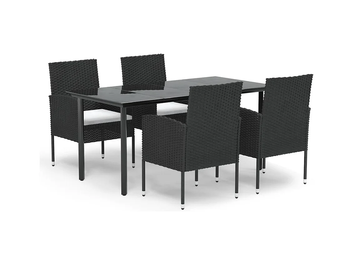 Lara  Ensemble à manger de jardin coussins 5pcs Noir Résine tressée