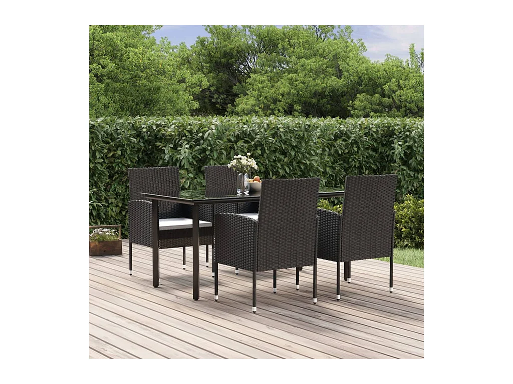 Lara  Ensemble à manger de jardin coussins 5pcs Noir Résine tressée