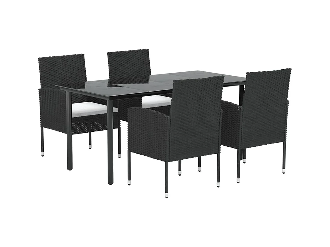 Lara  Ensemble à manger de jardin coussins 5pcs Noir Résine tressée