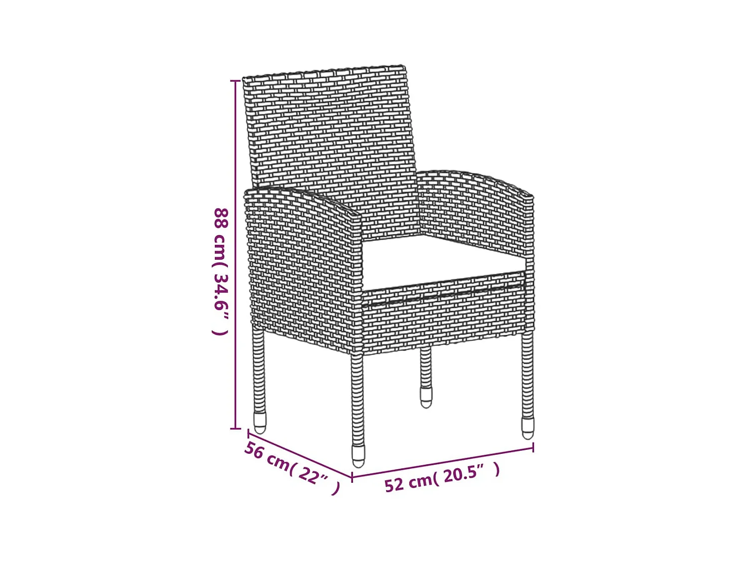 Lara  Ensemble à manger de jardin coussins 5pcs Noir Résine tressée